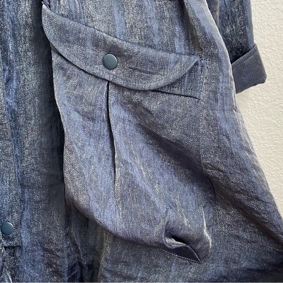 SAMUEL DONG Shimmer Bluish Gray Cinched Waist Bubble Coat Jacket Size L - Picture 14 of 16